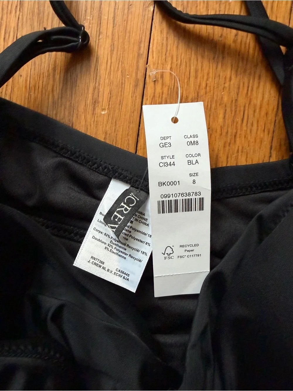 J. Crew Gemma Ruched Bandeau Cutout Black One Piece Swimsuit, 8, NWT